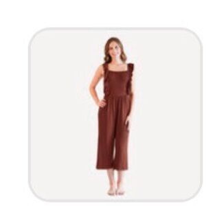 Kate Quinn deep cinnamon pinafore ruffle jumpsuit